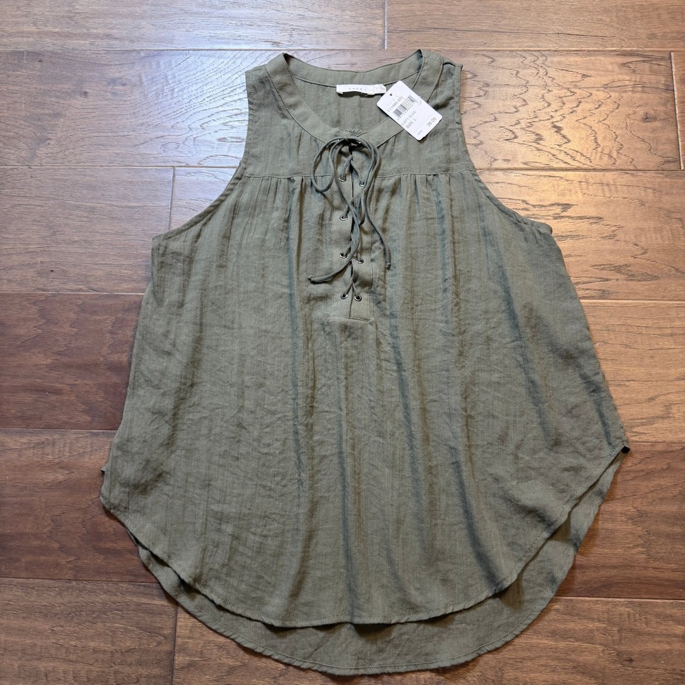 Lush Olive Green Lace Up Tank Top NWT Women's Size‎ L